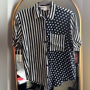 Vintage Navy and Cream Button Up